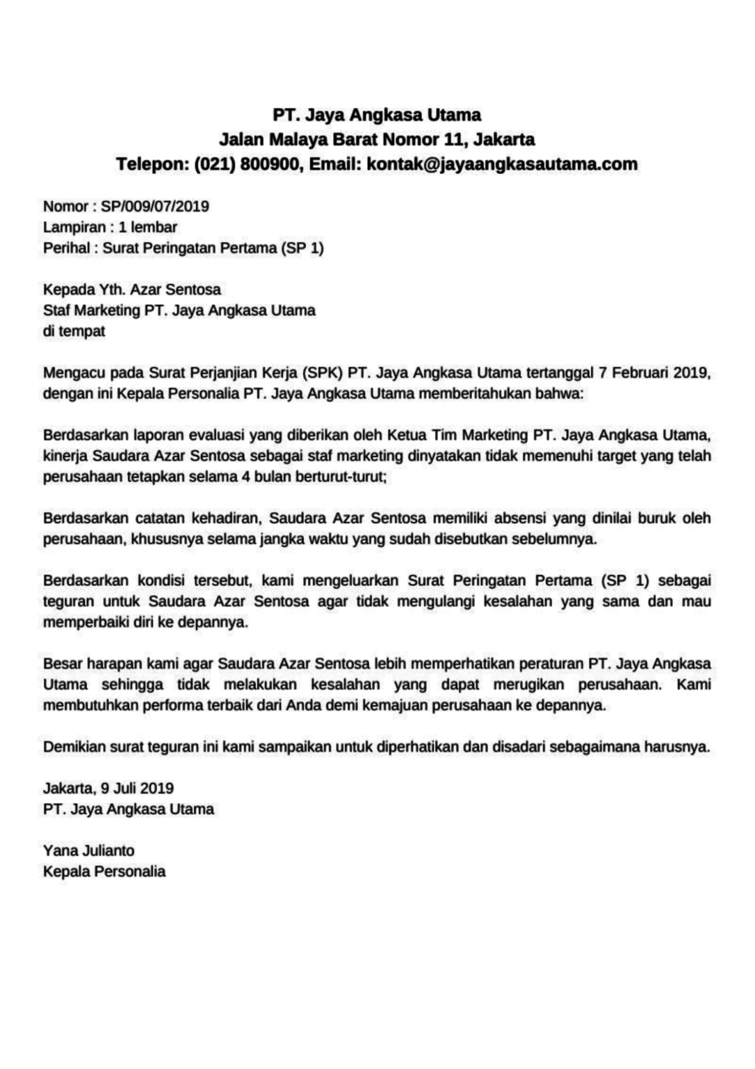 Contoh Surat Peringatan Karyawan SP1 2 3 Dan Aturannya