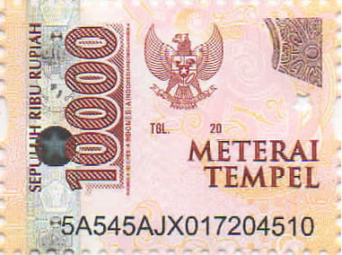 Meterai tempel sepuluh ribu rupiah