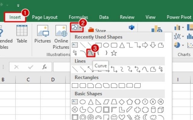 Fitur Insert Shape Excel 