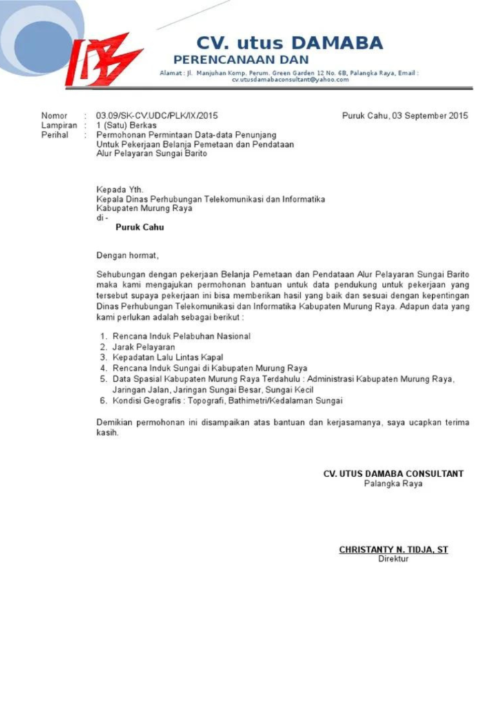 Contoh Surat Permintaan Data Penunjang