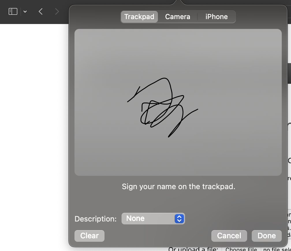 tanda tangan di Trackpad
