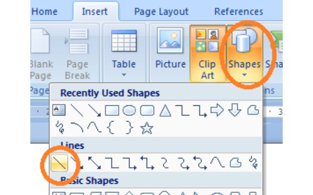 Fitur Insert Shape Line di Microsoft Word
