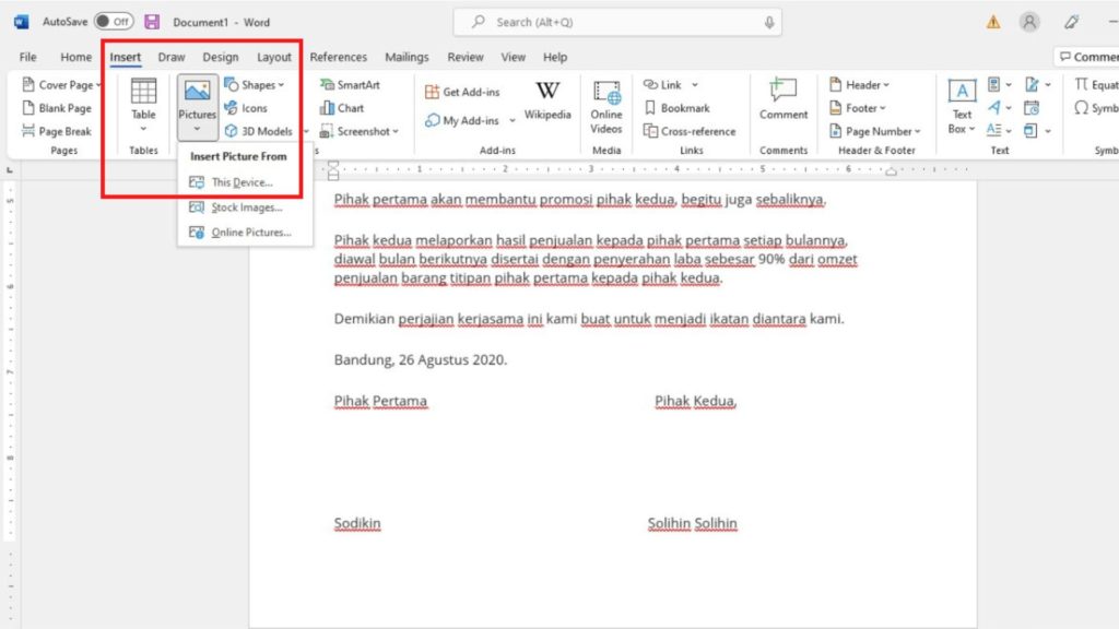 menu insert picture Microsoft Word