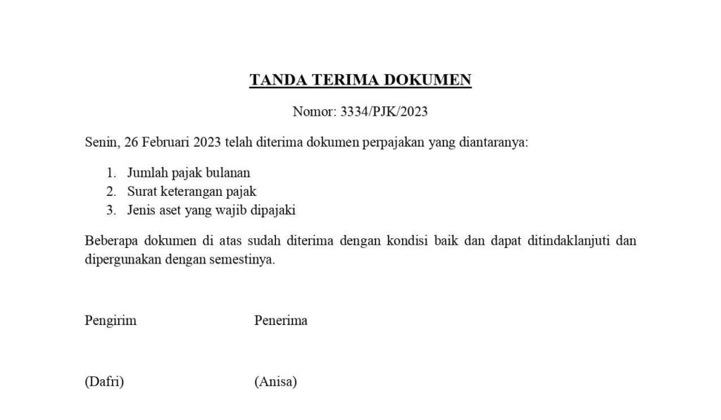 contoh surat tanda terima dokumen perpajakan