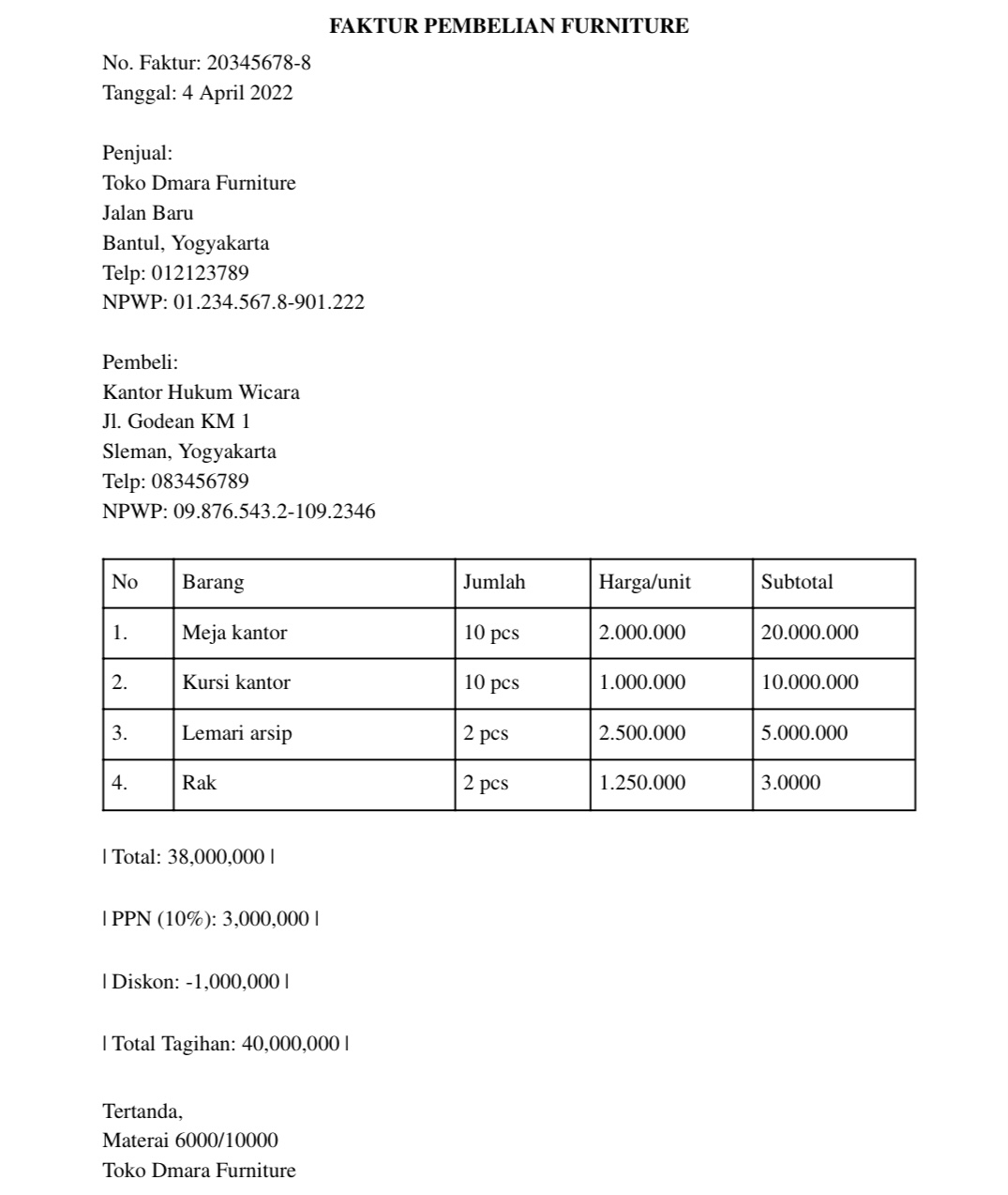 Contoh Faktur Pembelian Dan Cara Membuatnya 8855