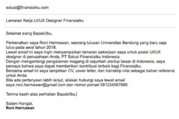 email lamaran kerja bahasa Indonesia