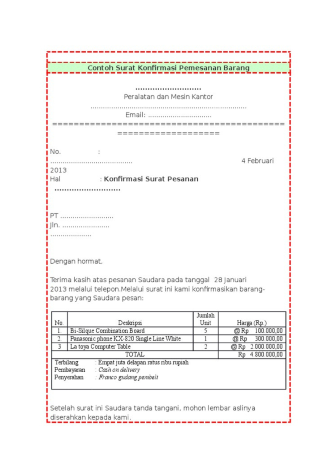 6 Contoh Surat Konfirmasi Pesanan & Format Membuatnya