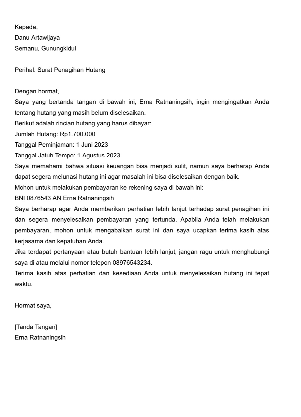 Contoh Surat Tagihan Hutang Contoh Surat Penagihan Sesuai Hot Sex Picture 