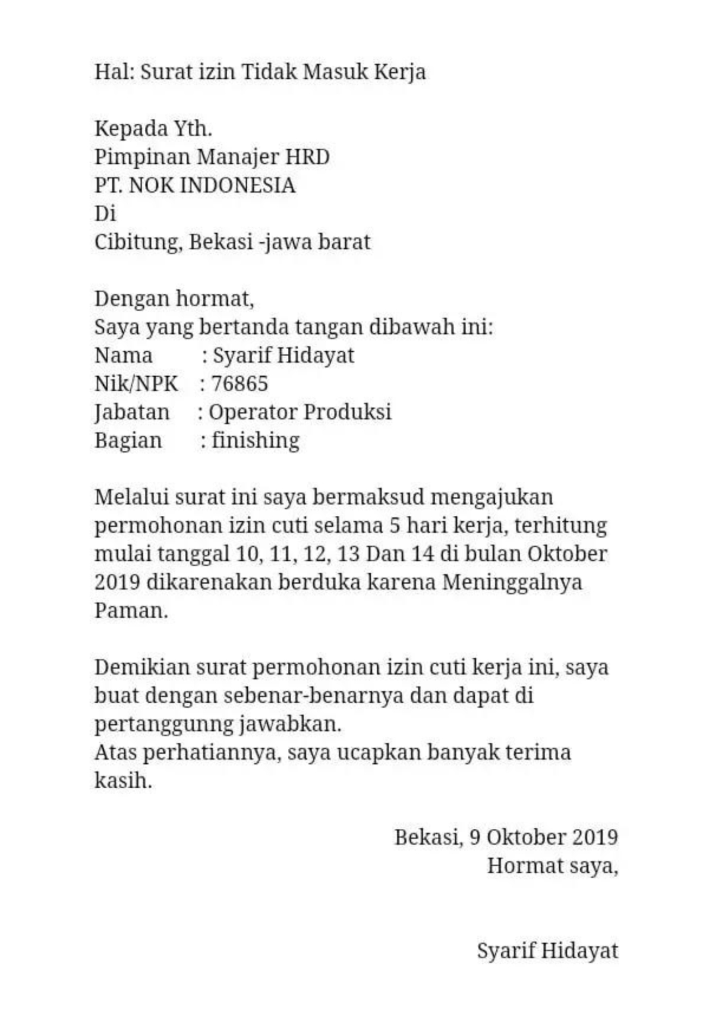 Contoh Surat Cuti Yang Benar Untuk Berbagai Keperluan 