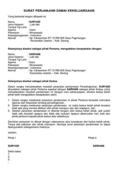 surat perjanjian damai perselingkuhan