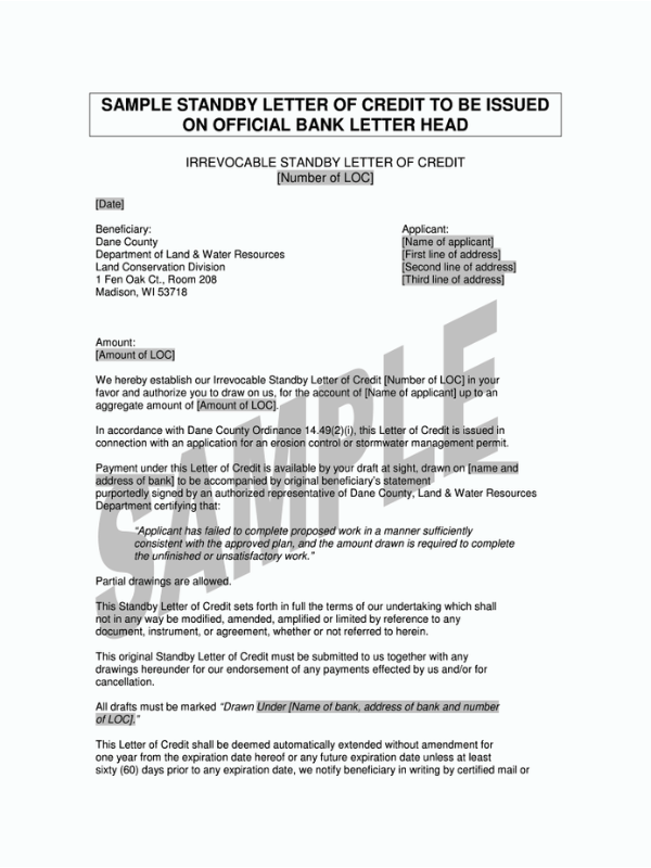 Sample Letter of Credit