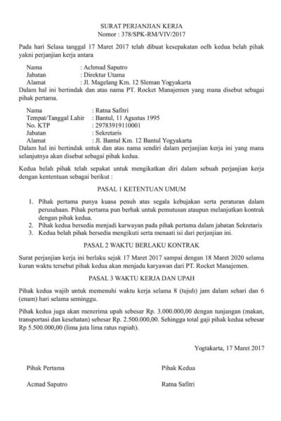 contoh surat persetujuan kerja