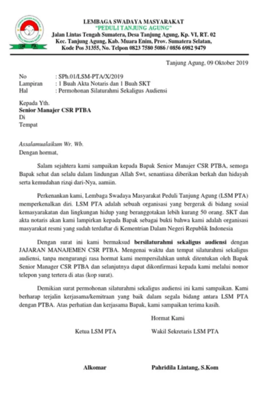 Surat permohonan audiensi untuk senior manajer