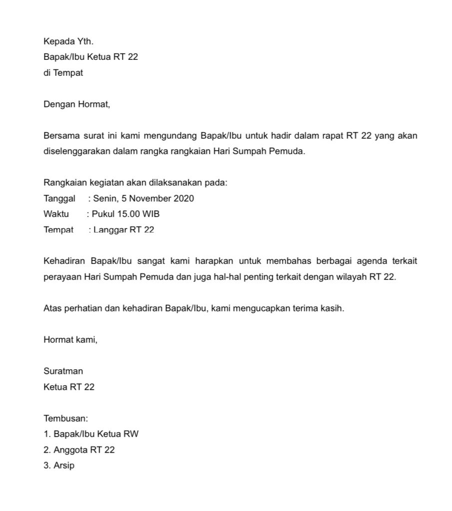 contoh surat undangan rapat RT