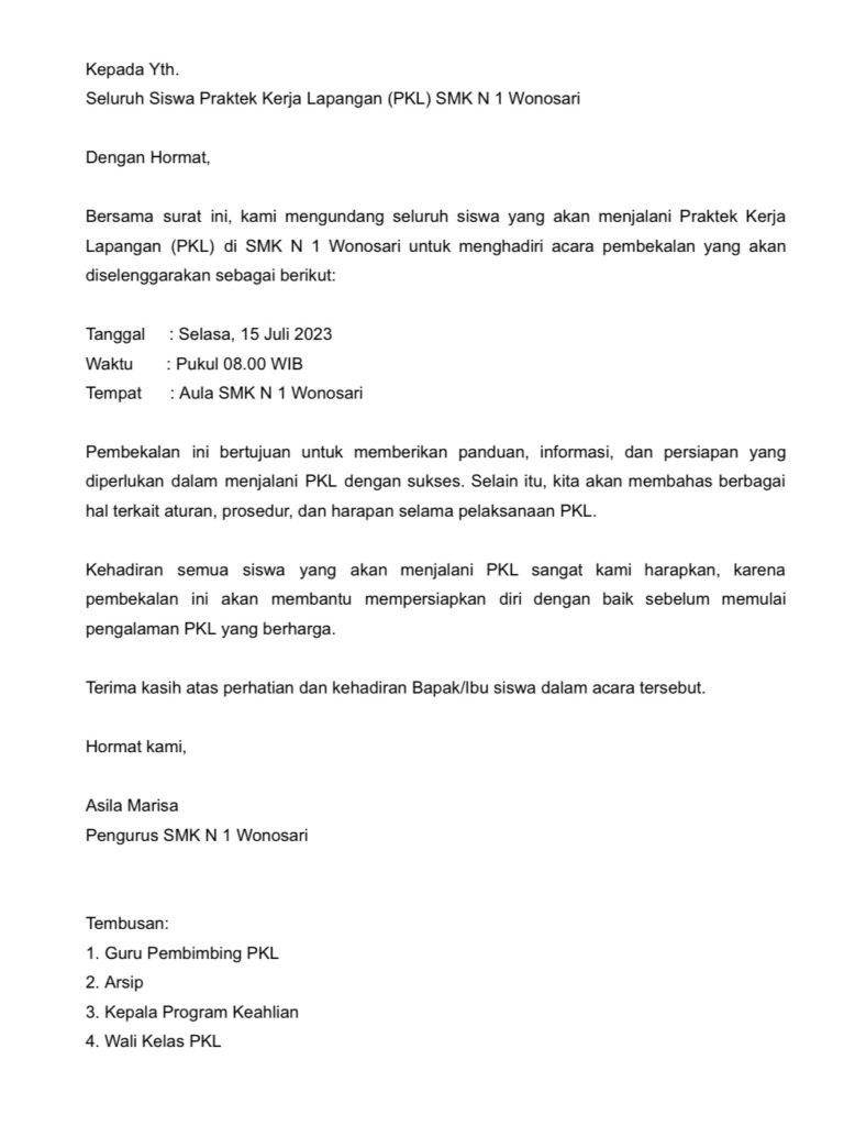 contoh surat undangan siswa PKL 
