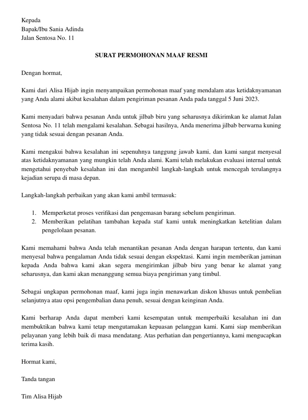 Contoh Surat Permohonan Maaf Resmi And Formatnya 