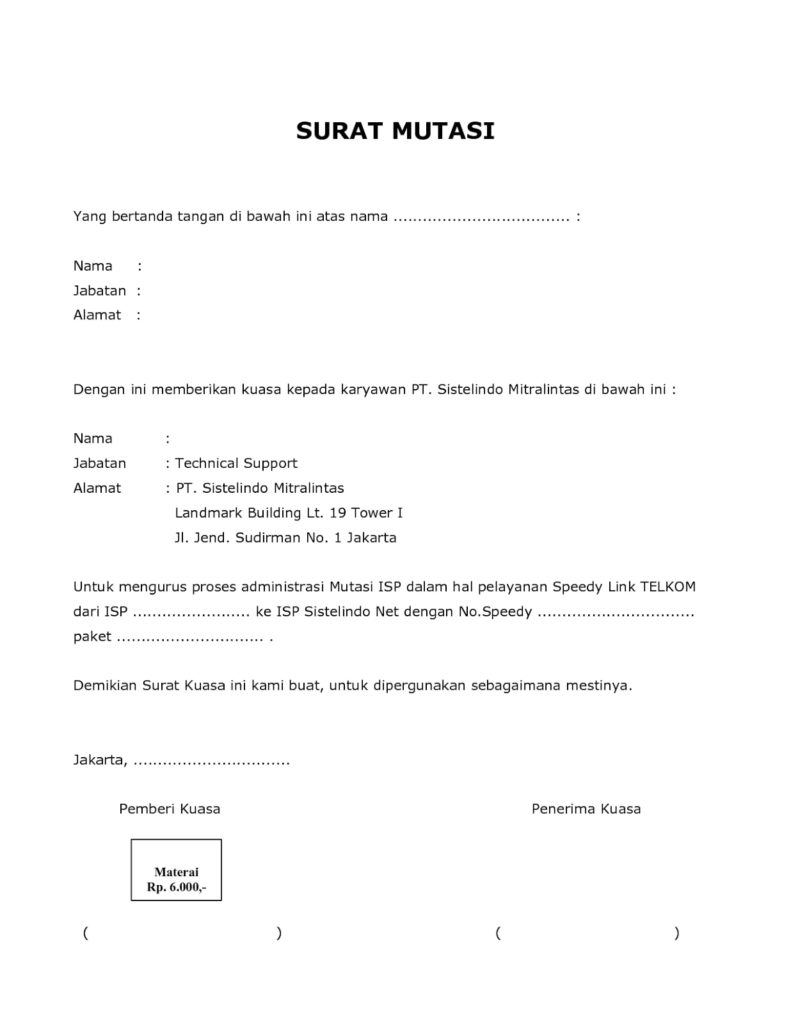 Surat Mutasi Antar Lokasi Kerja